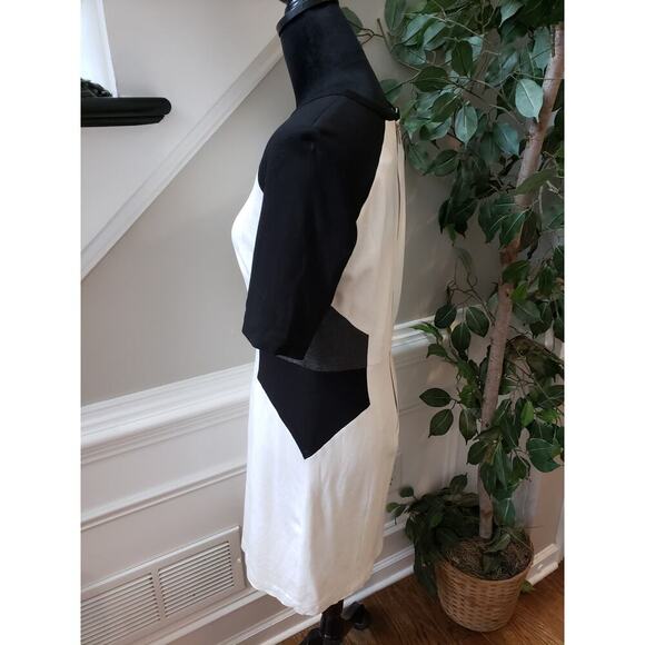 Milly Sheath Dress Women's L Black & White Lined Back Zip Short Sleeve Crew Neck - Picture 13 of 13